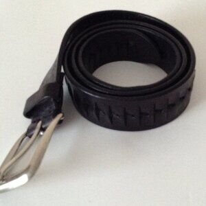 Black Genuine Leather Solid Brass Buckle Belt Size 34 Men's Women's